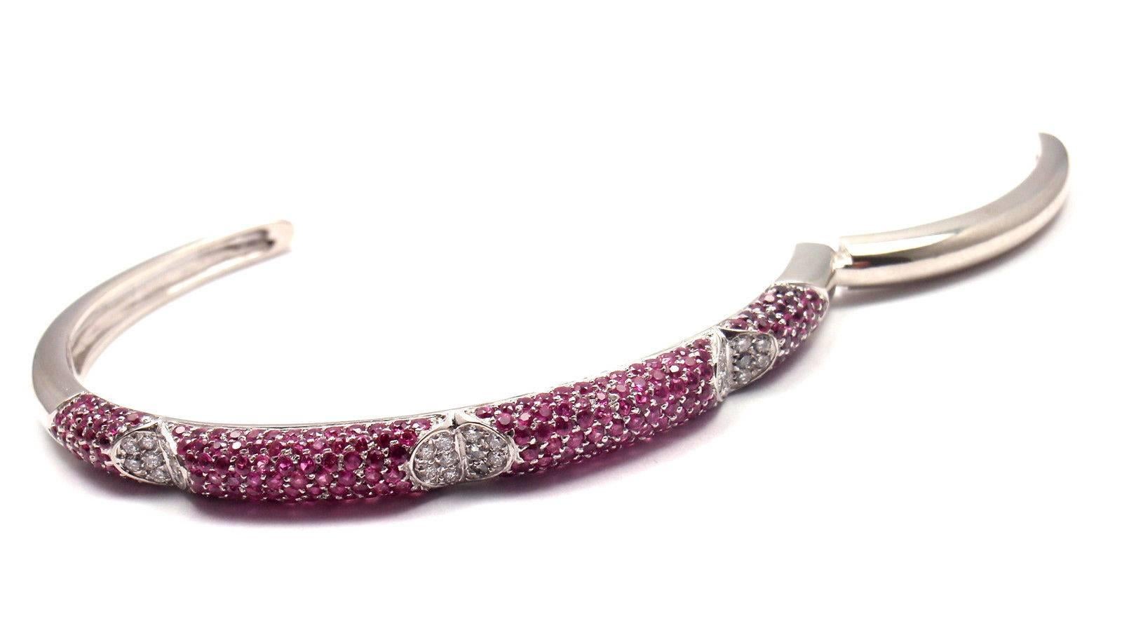 Gianni Bulgari Pink Sapphire White Gold Bangle Bracelet 3