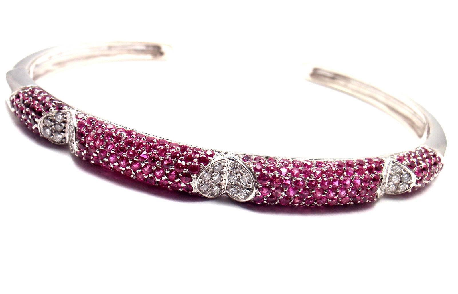 Gianni Bulgari Pink Sapphire White Gold Bangle Bracelet In New Condition In Southampton, PA