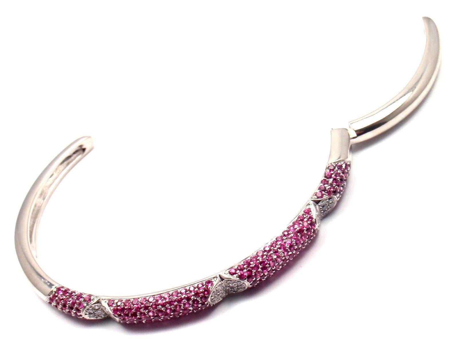 Gianni Bulgari Pink Sapphire White Gold Bangle Bracelet 4