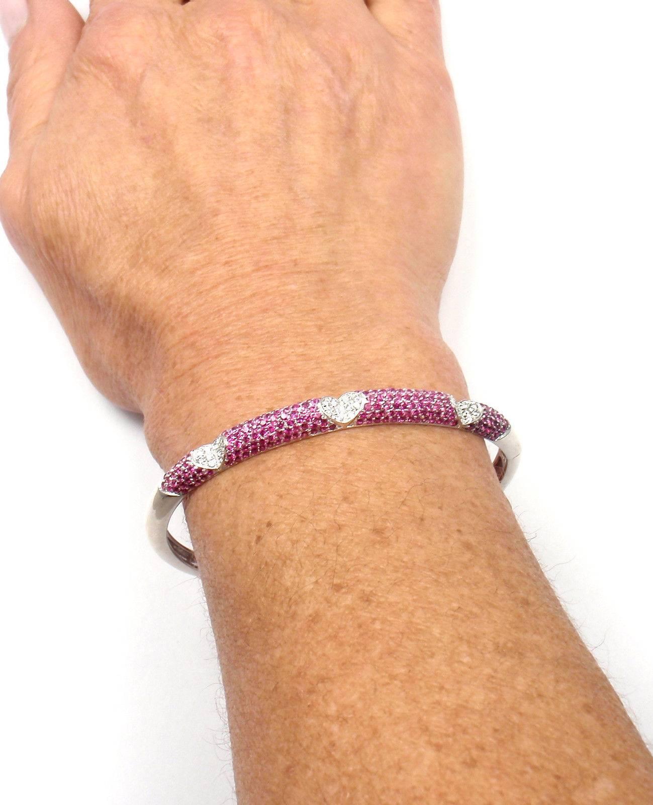 Gianni Bulgari Pink Sapphire White Gold Bangle Bracelet 5