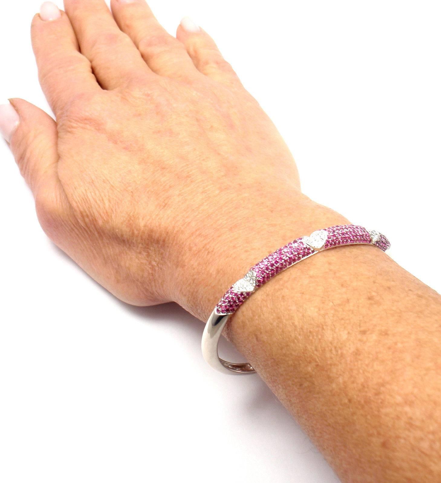 Gianni Bulgari Pink Sapphire White Gold Bangle Bracelet 6