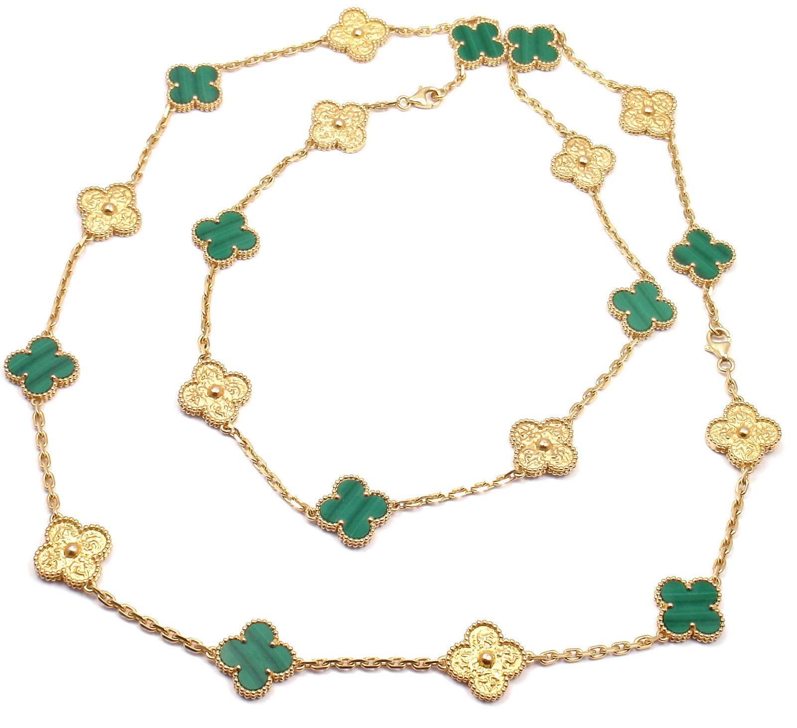 Van Cleef & Arpels Vintage Alhambra Set of Two Malachite Yellow Gold Necklaces 5