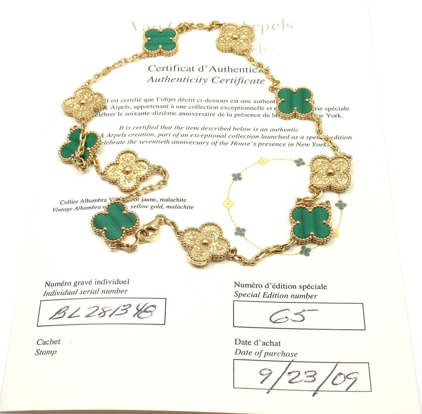 Van Cleef & Arpels Vintage Alhambra Set of Two Malachite Yellow Gold Necklaces 2