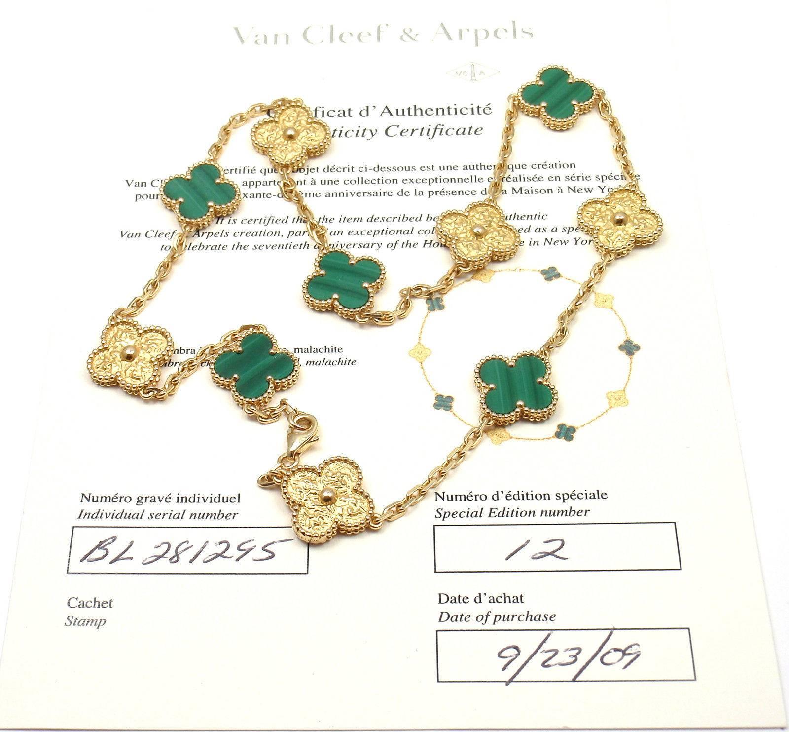 Van Cleef & Arpels Vintage Alhambra Set of Two Malachite Yellow Gold Necklaces 1