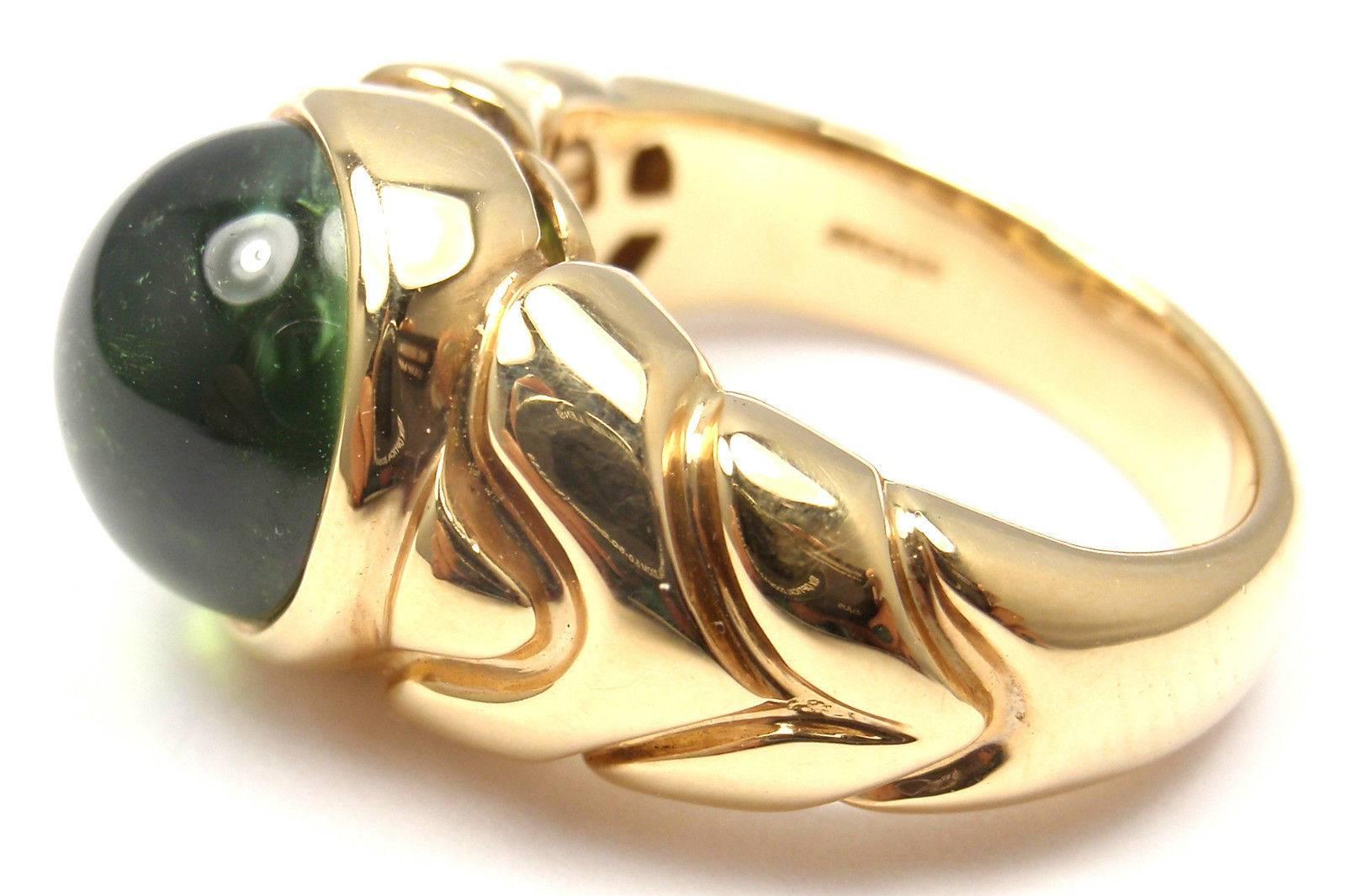 Bulgari Green Tourmaline Yellow Gold Ring In New Condition In Holland, PA