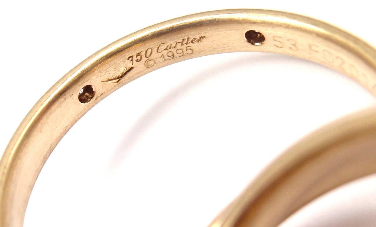 Women's or Men's Cartier Trinity Ruby Sapphire Diamond Yellow Gold Band Ring