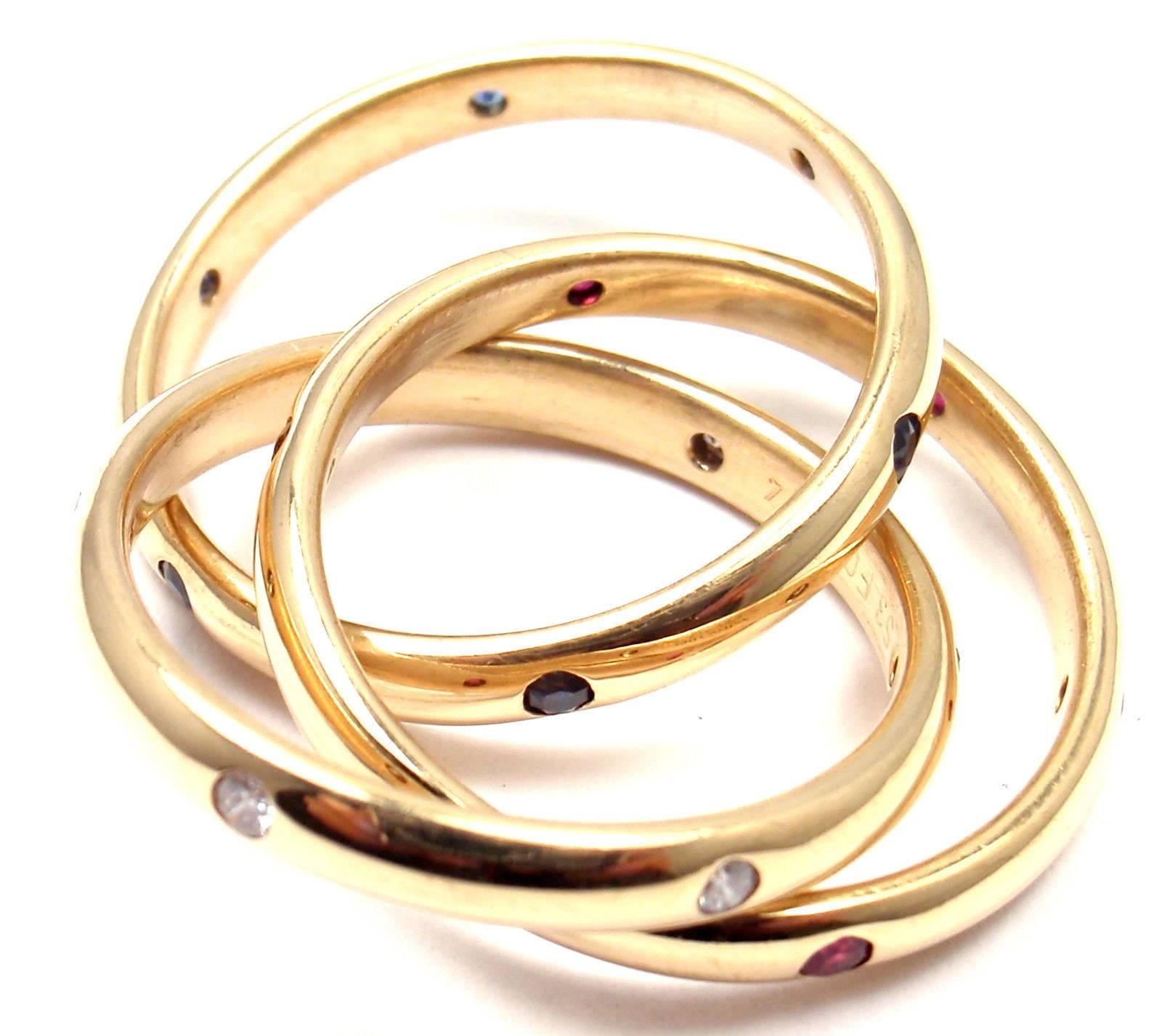 Cartier Trinity Ruby Sapphire Diamond Yellow Gold Band Ring 4
