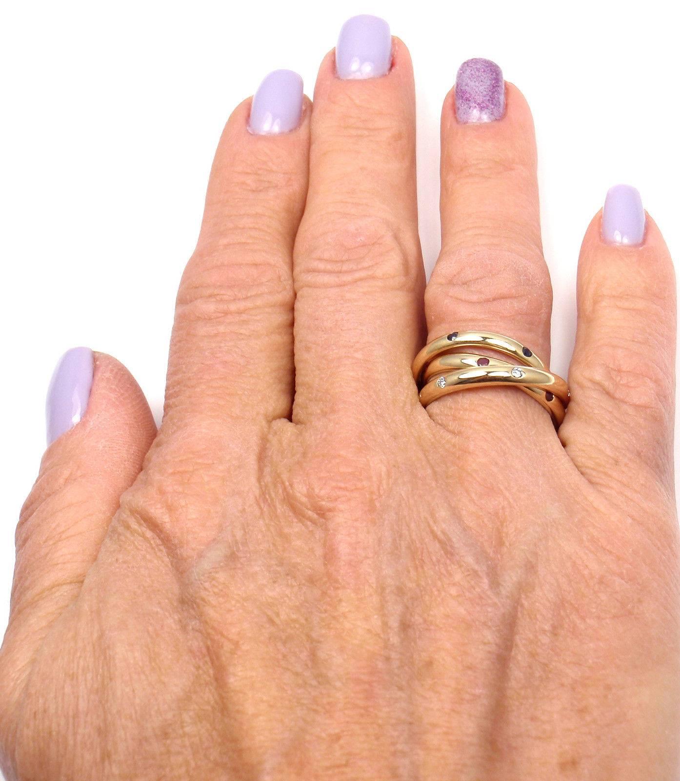 Cartier Trinity Ruby Sapphire Diamond Yellow Gold Band Ring 3