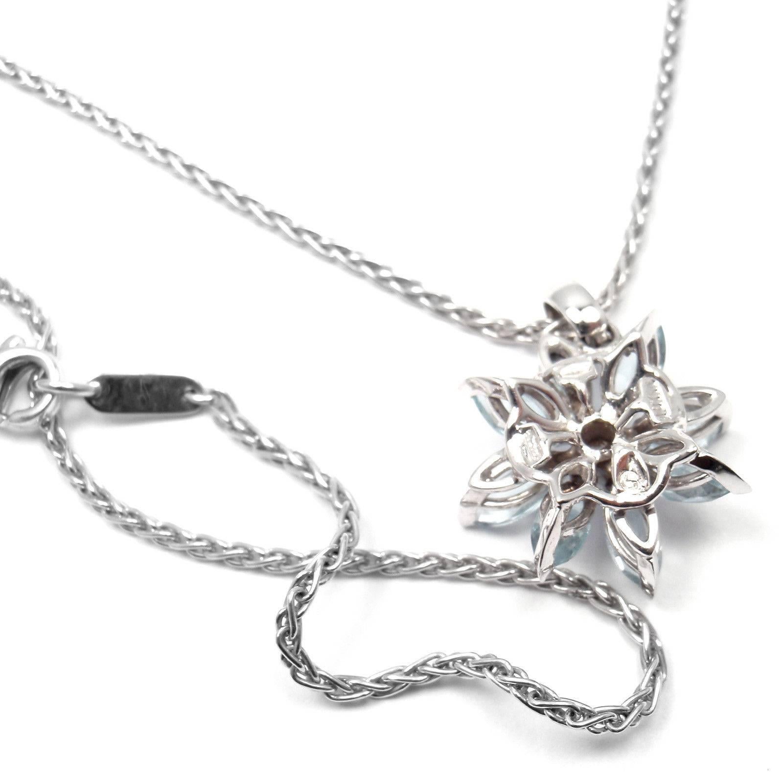Asprey Aquamarine Diamond White Gold Petal Flower Pendant Necklace In New Condition In Holland, PA