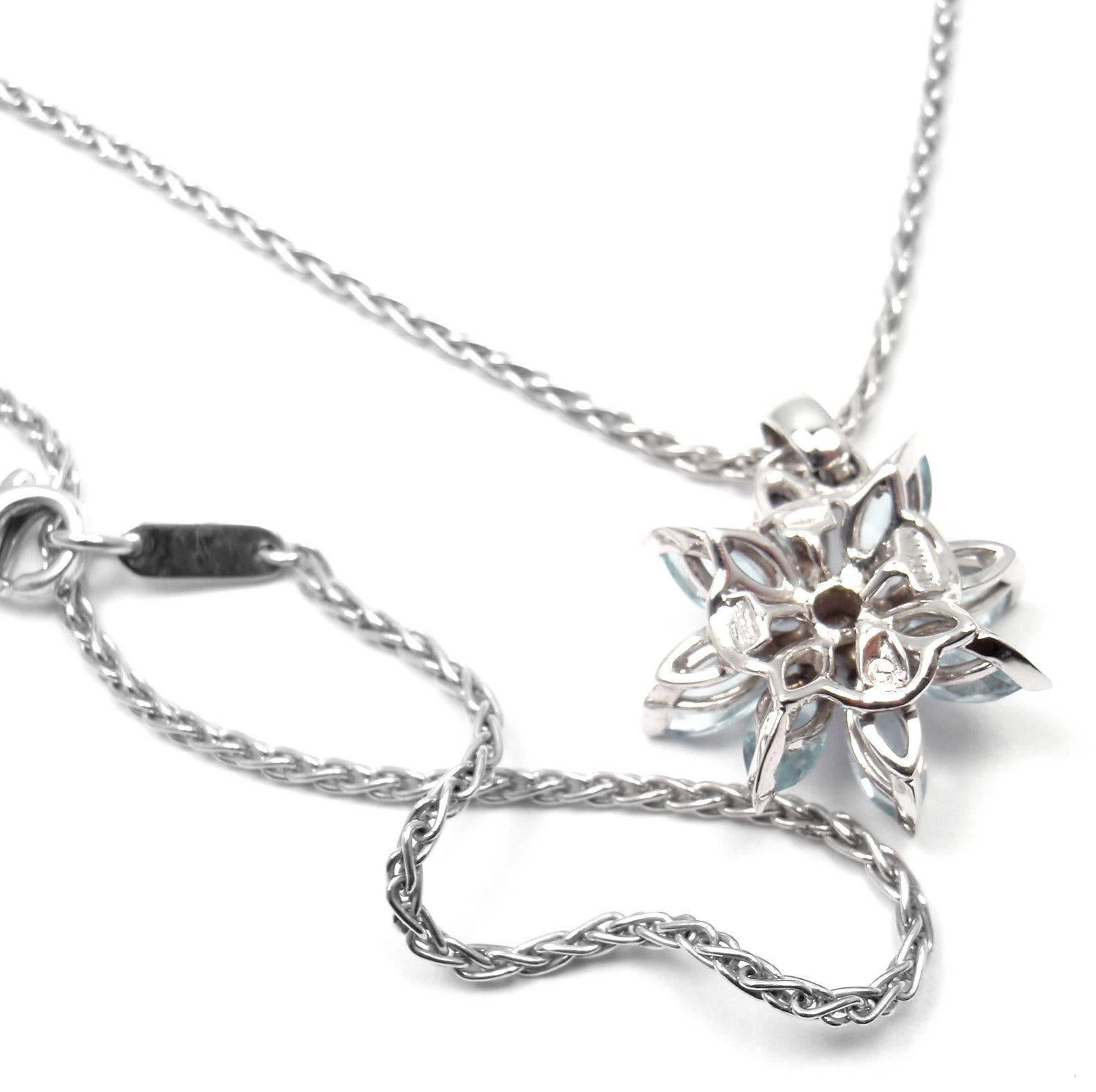 Asprey Aquamarine Diamond White Gold Petal Flower Pendant Necklace In New Condition In Southampton, PA