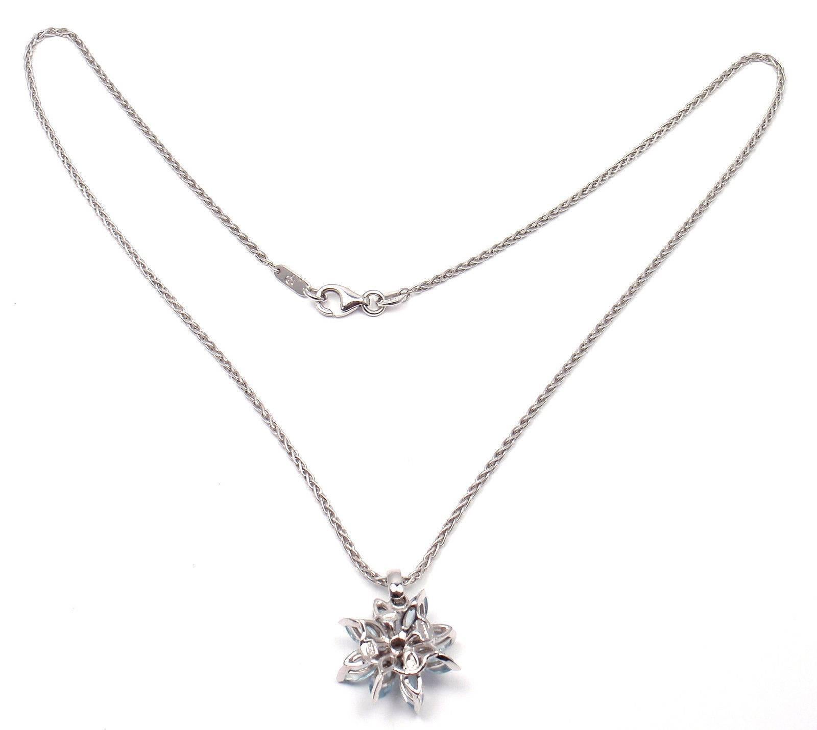 Asprey Aquamarine Diamond White Gold Petal Flower Pendant Necklace 1