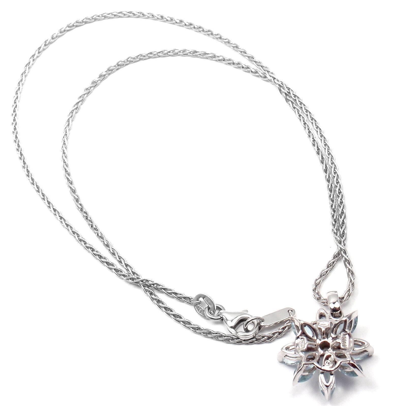 Asprey Aquamarine Diamond White Gold Petal Flower Pendant Necklace 3