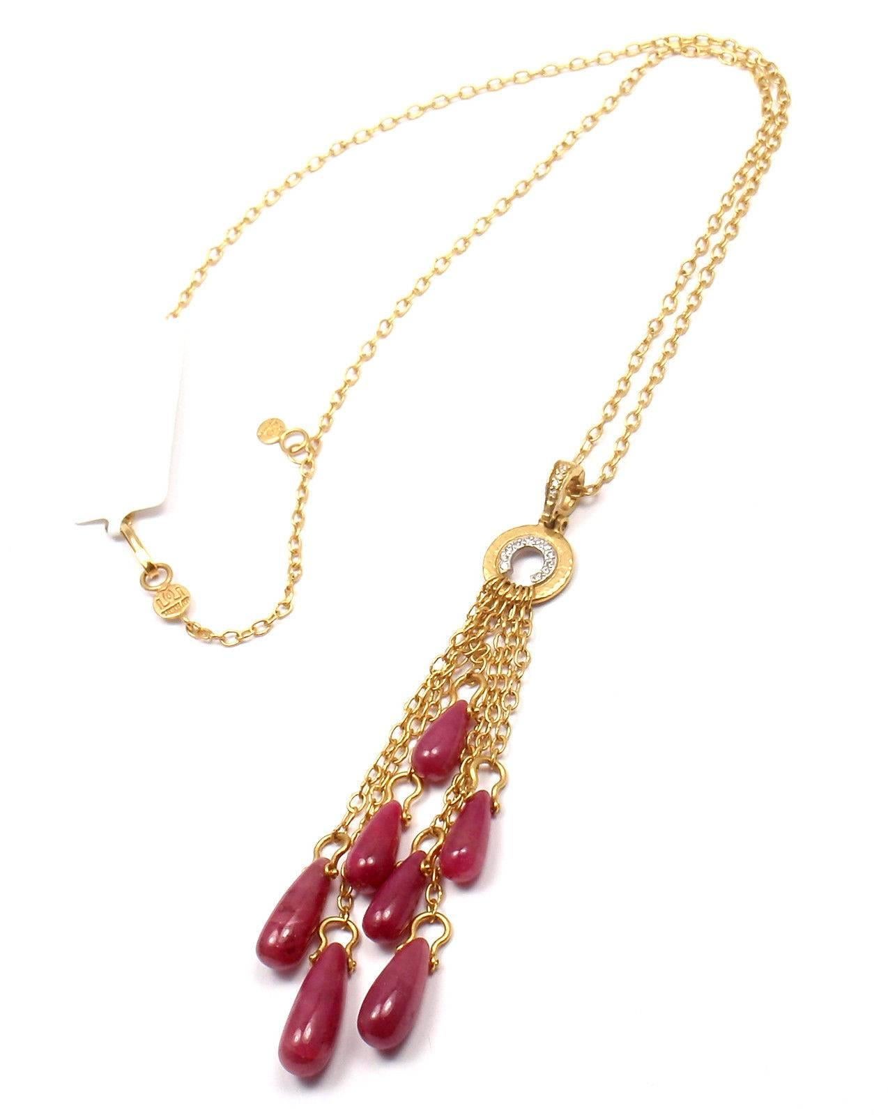 Gurhan One of a Kind Ruby Drop Yellow Gold Necklace In New Condition In Holland, PA