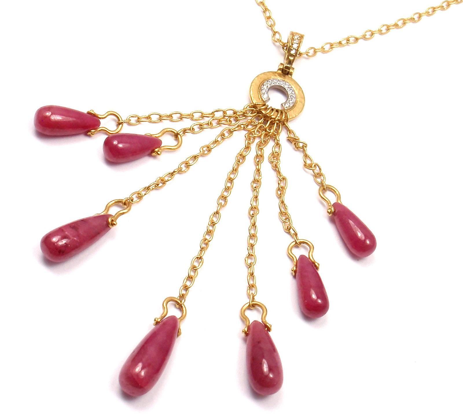 Women's or Men's Gurhan One of a Kind Ruby Drop Yellow Gold Necklace