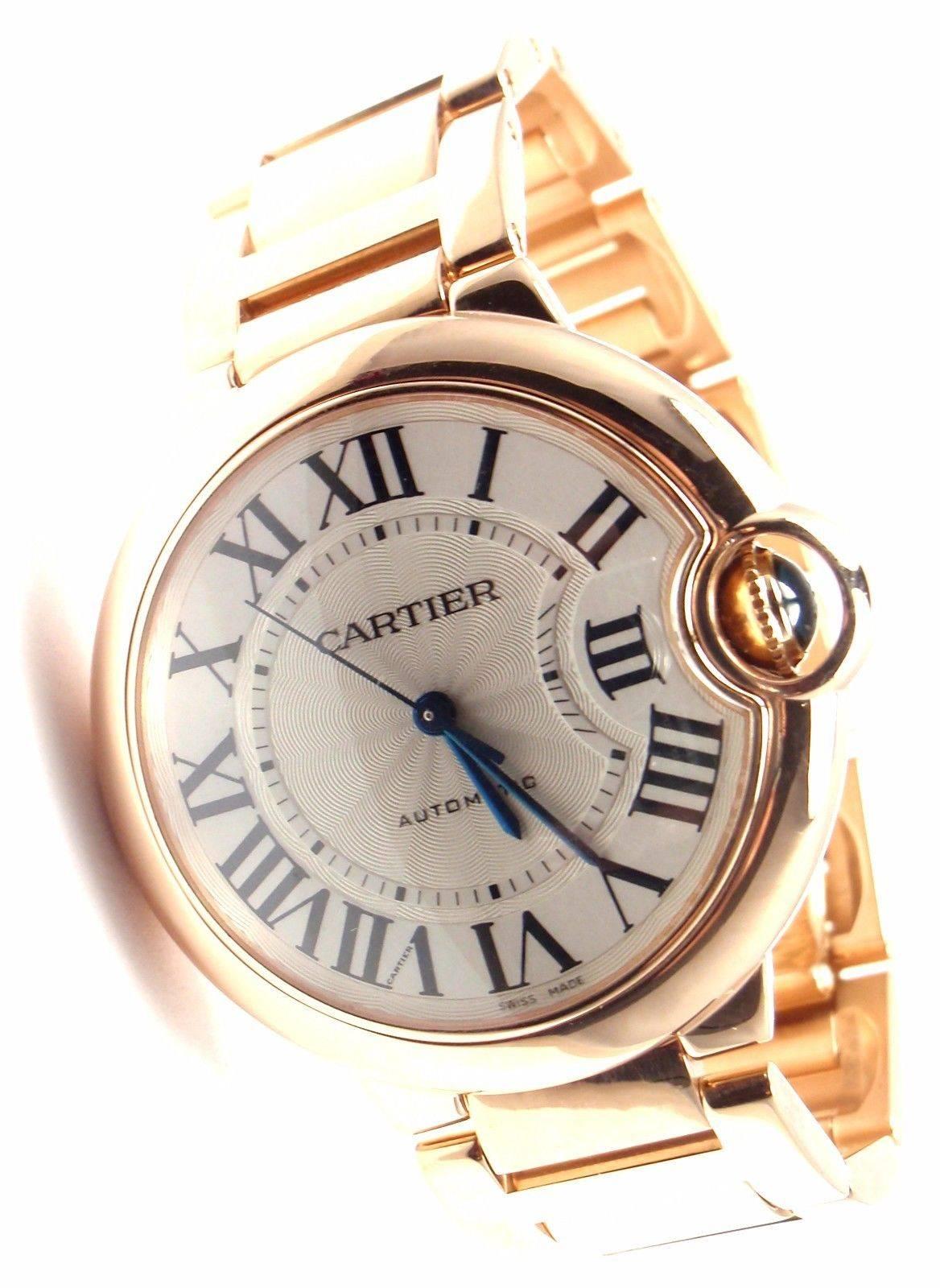 18k Rose Gold  Ballon Bleu Automatic 36mm Rose Gold Wristwatch Reference 3003 by Cartier. 

This watch comes with its original Cartier box and papers.

Details:
Brand: Cartier
Model: Ballon Bleu
Reference: 3003
Movement: Original Cartier