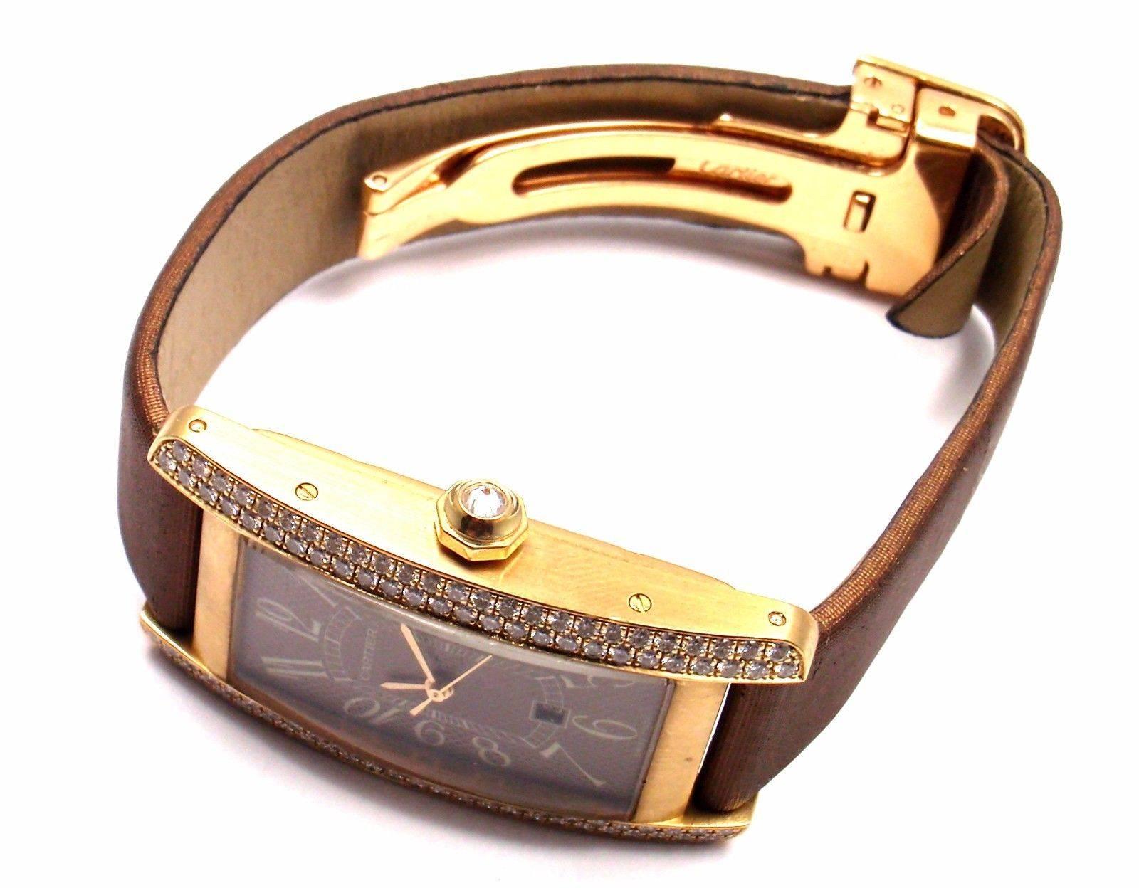 Women's or Men's Cartier Rose Gold Diamond Tank Americaine Midsize Automatic Wristwatch