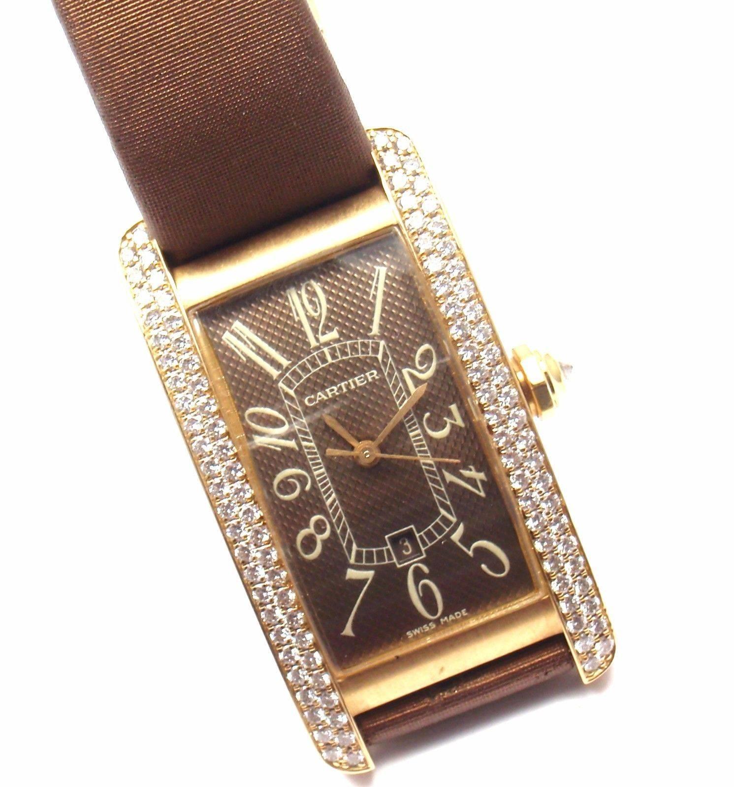 Cartier Rose Gold Diamond Tank Americaine Midsize Automatic Wristwatch In New Condition In Holland, PA