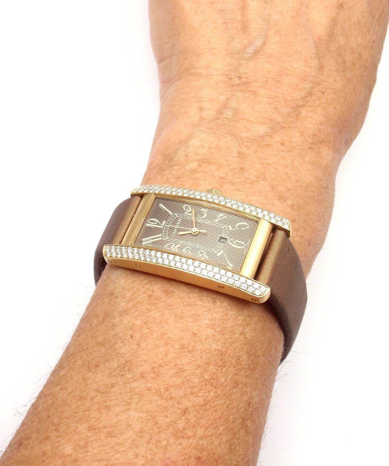 Cartier Rose Gold Diamond Tank Americaine Midsize Automatic Wristwatch 6