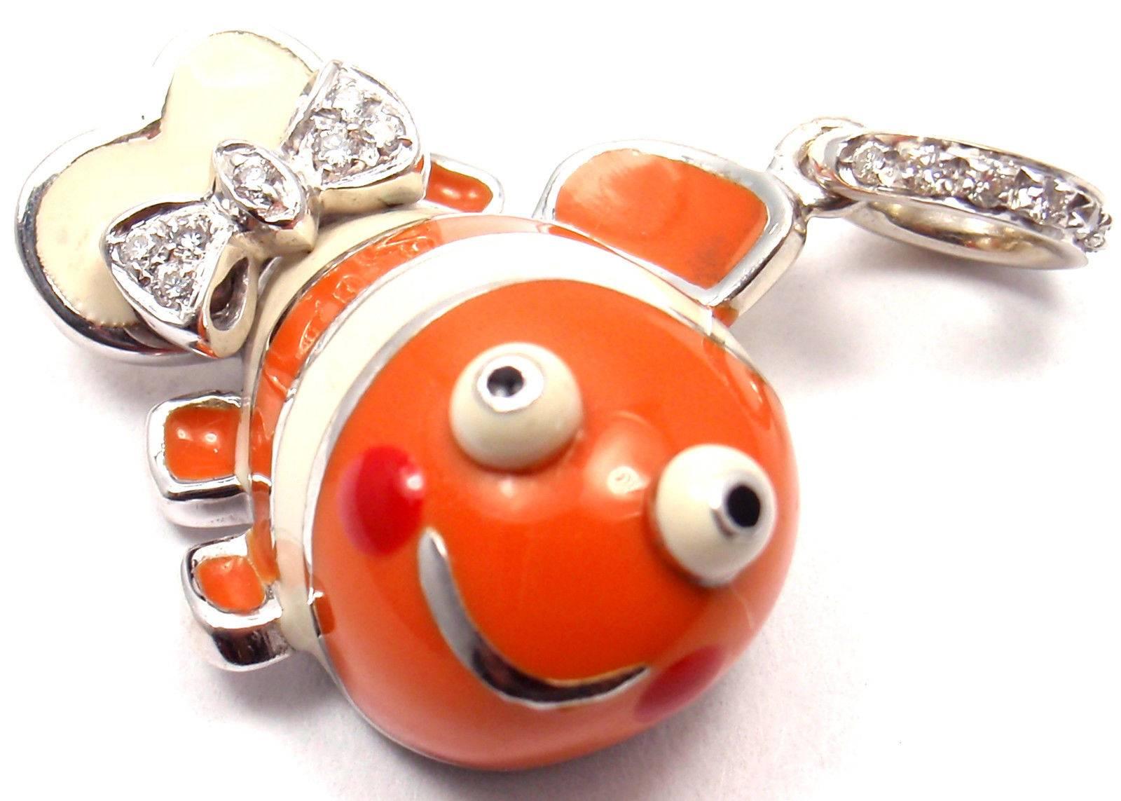 18k White Gold Diamond Clown Fish Pendant Charm by Aaron Basha. 
With 15 round brilliant cut diamonds VS1 clarity, G color total weight approx. .15ct
Retail Price: $7,200

Details: 
Weight: 9.6 grams
Measurements: 27mm x 23mm
Stamped Hallmarks: