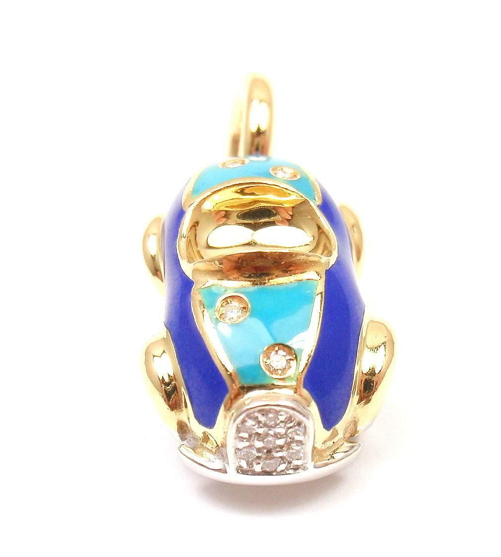 Aaron Basha Diamond Sapphire Enamel Yellow Gold Car Pendant Charm In New Condition In Holland, PA