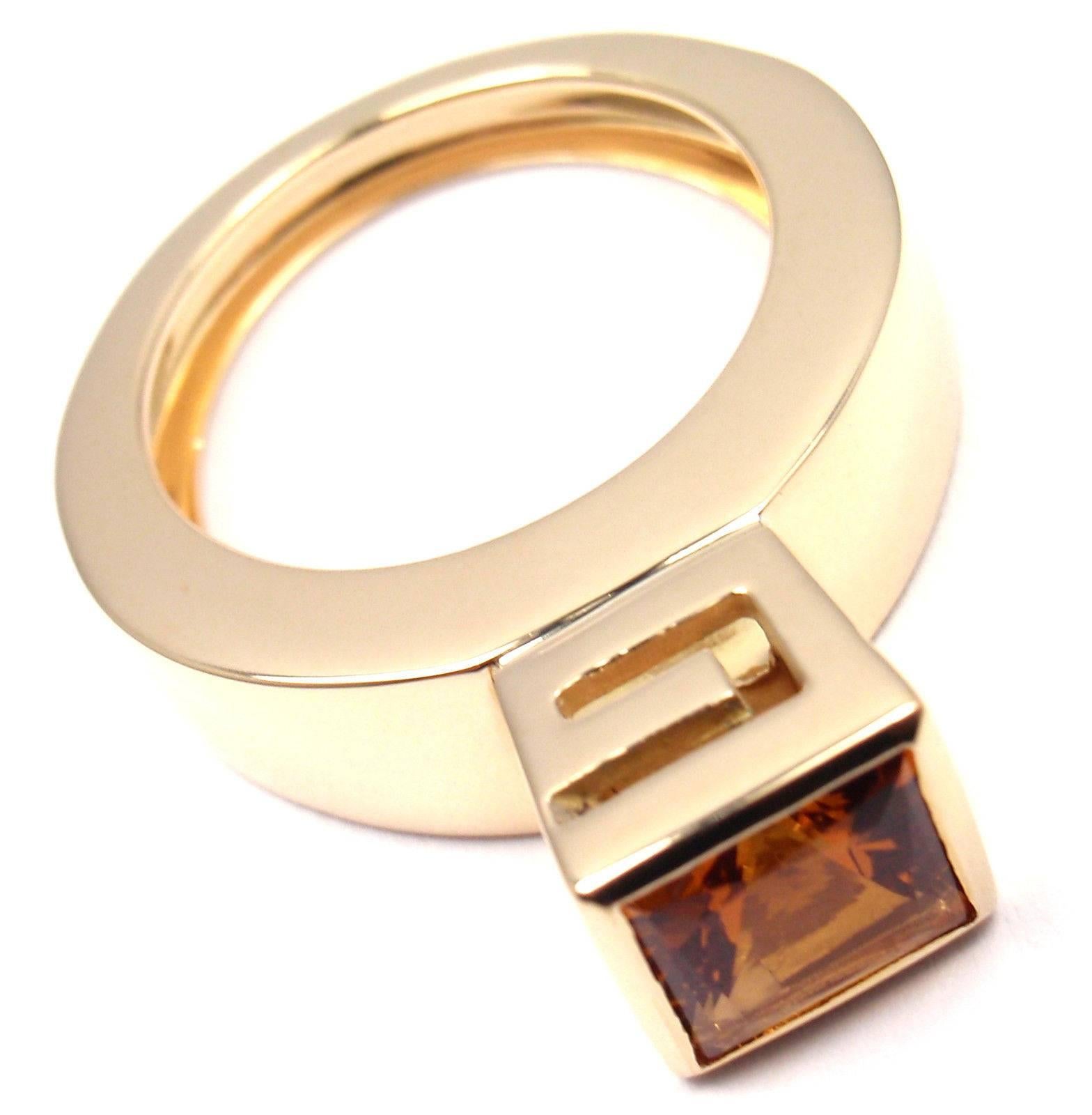Modernist Gucci Citrine Yellow Gold Ring In New Condition In Holland, PA