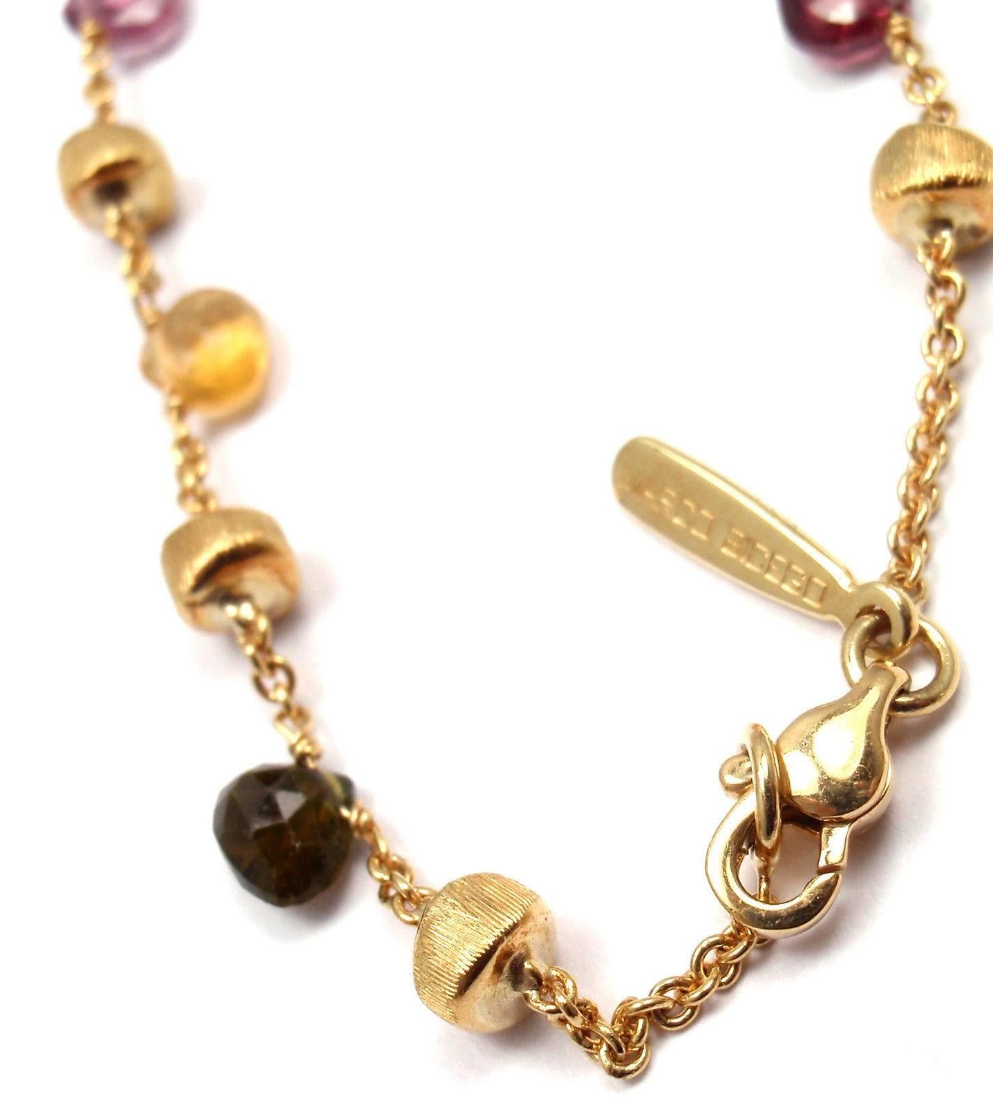 Marco Bicego Paradise Diamond Multi-Color Gemstone Yellow Gold Lariat Necklace In New Condition In Southampton, PA