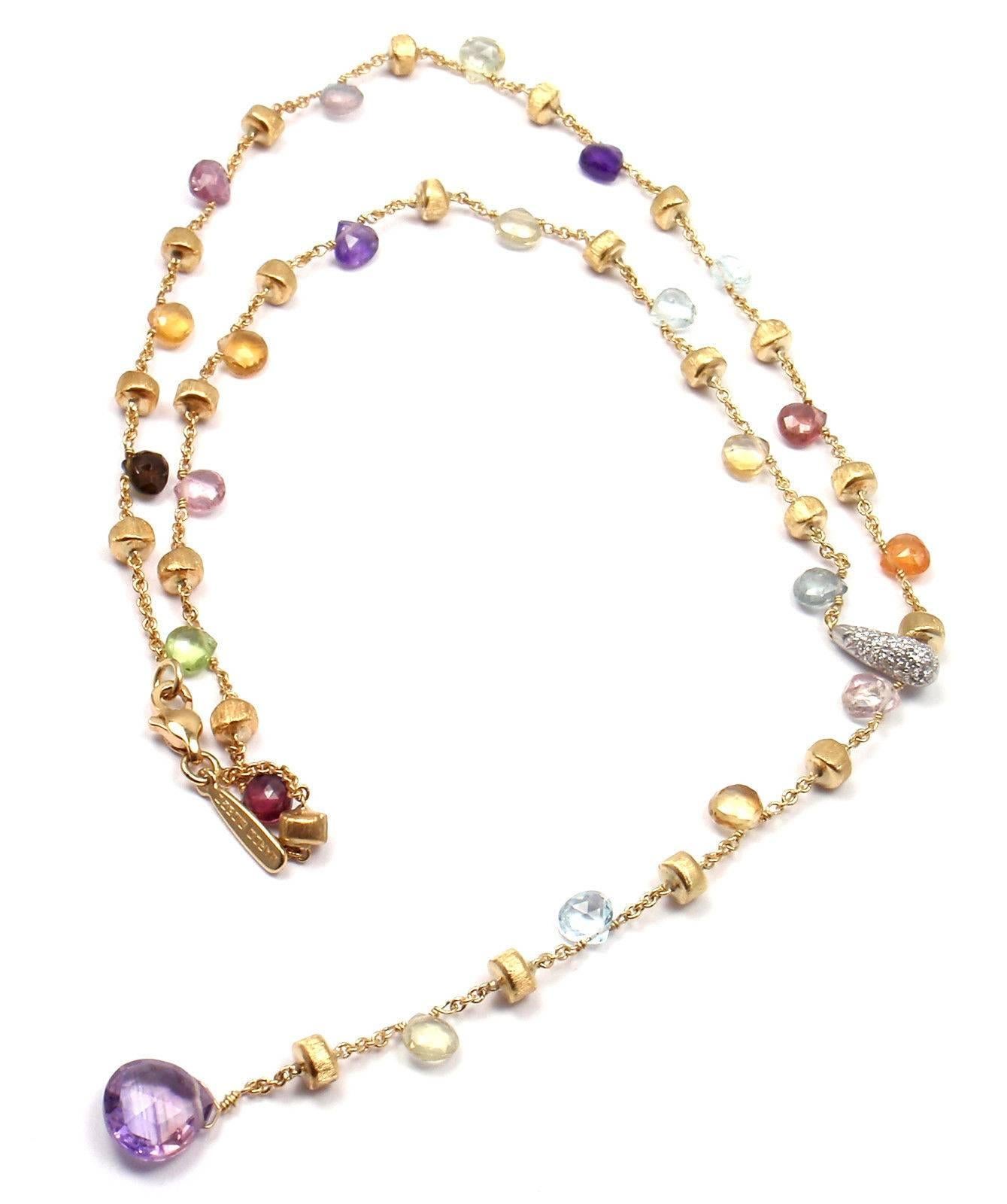 Marco Bicego Paradise Diamond Multi-Color Gemstone Yellow Gold Lariat Necklace 2