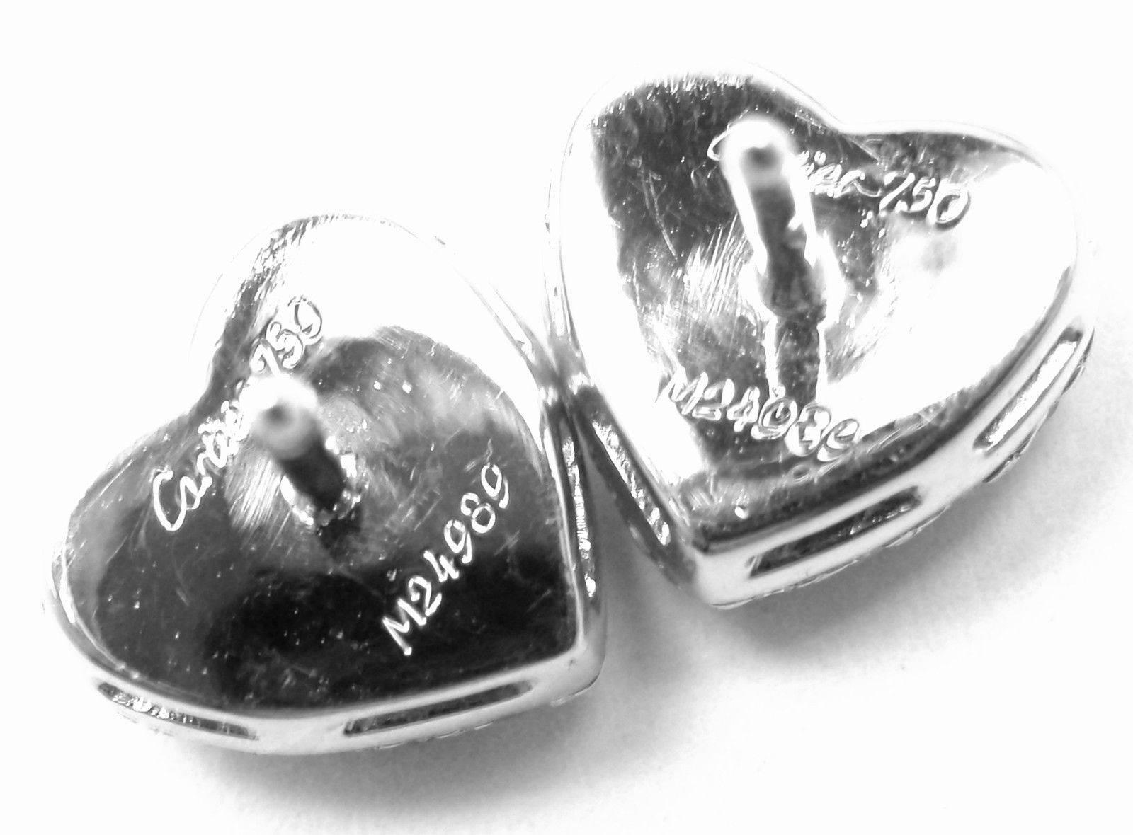 Women's or Men's Cartier 1.5 Carat Pave Diamond Heart White Gold Earrings