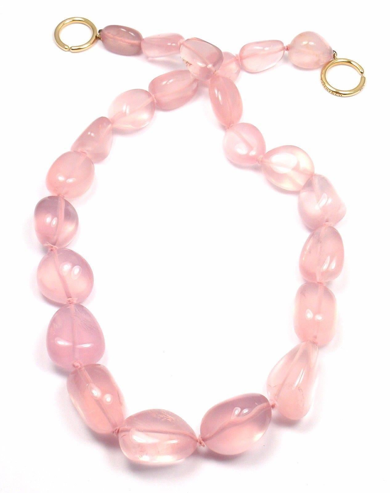 Tiffany & Co. Paloma Picasso Large Rose Quartz Bead Yellow Gold Necklace In New Condition In Holland, PA