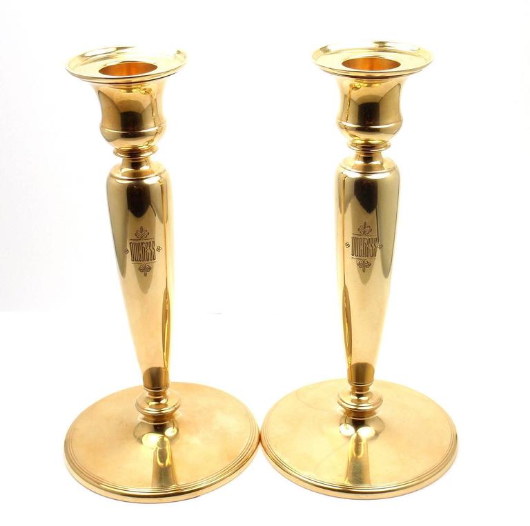 Tiffany and Co. Pair of Two Solid Yellow Gold Candlesticks at 1stDibs