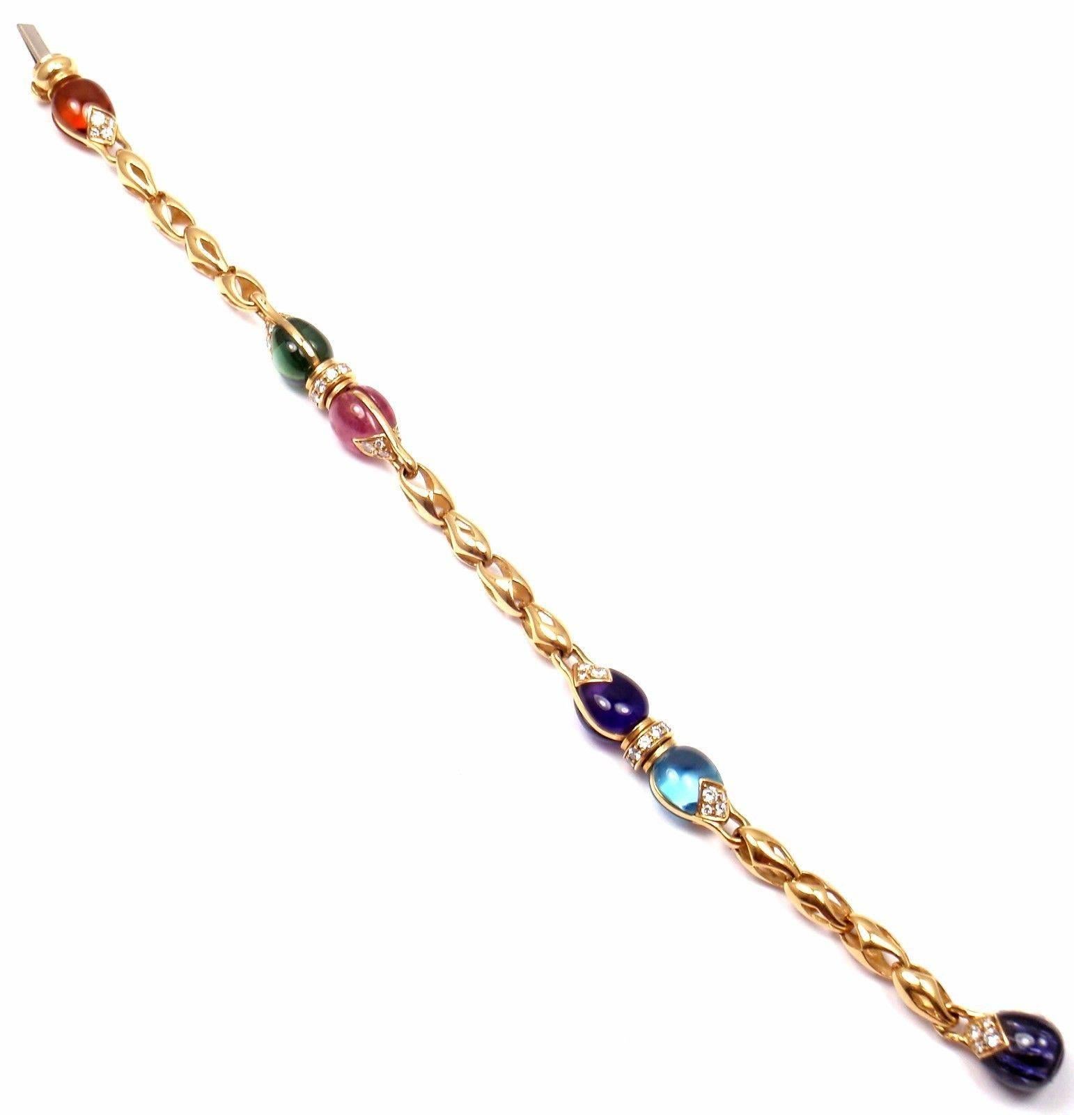 Bulgari Diamond Color Stone Yellow Gold Link Bracelet In New Condition In Holland, PA