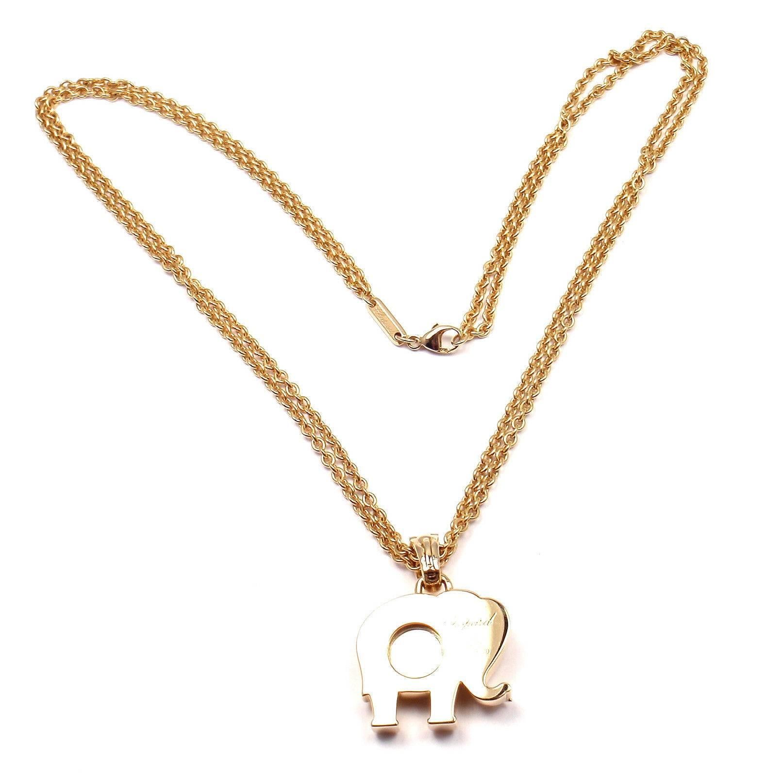 Chopard Diamond Sapphire Happy Elephant Yellow Gold Pendant Necklace In New Condition In Holland, PA