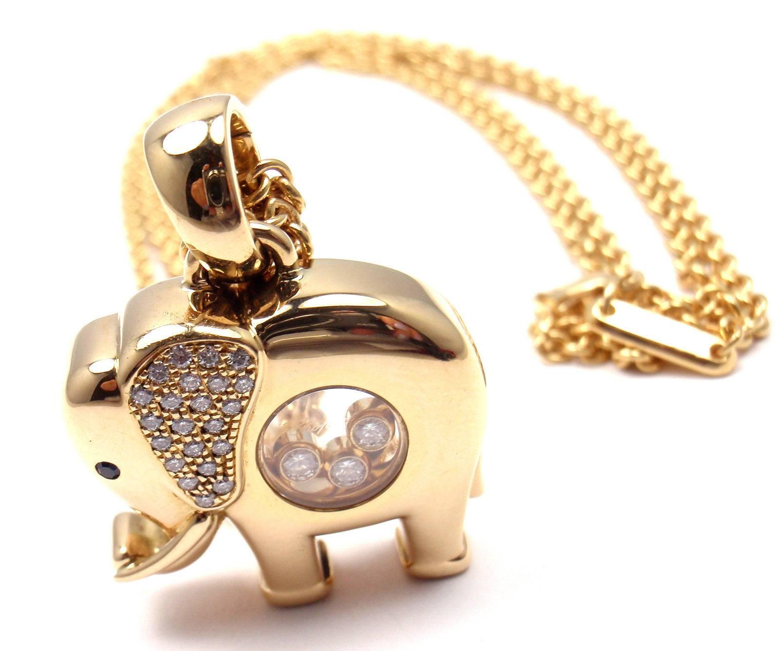 Women's or Men's Chopard Diamond Sapphire Happy Elephant Yellow Gold Pendant Necklace