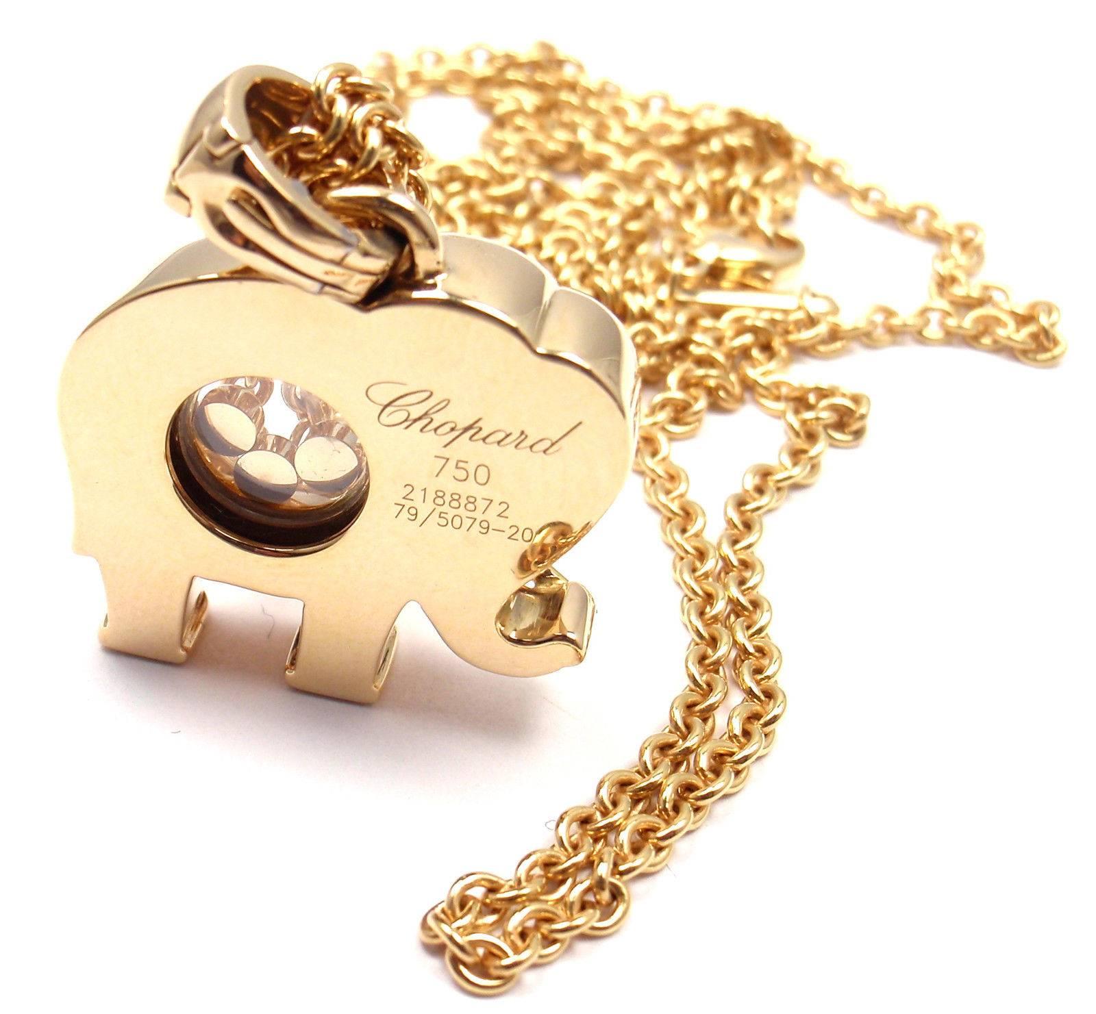 Chopard Diamond Sapphire Happy Elephant Yellow Gold Pendant Necklace 1