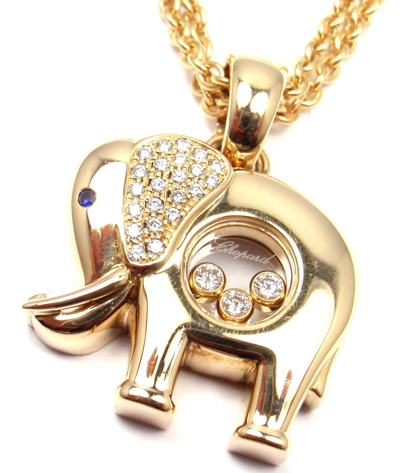 Chopard Diamond Sapphire Happy Elephant Yellow Gold Pendant Necklace 2