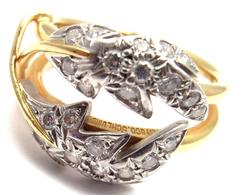Tiffany & Co. Schlumberger Diamond Yellow Gold Platinum Two Leaves Ring