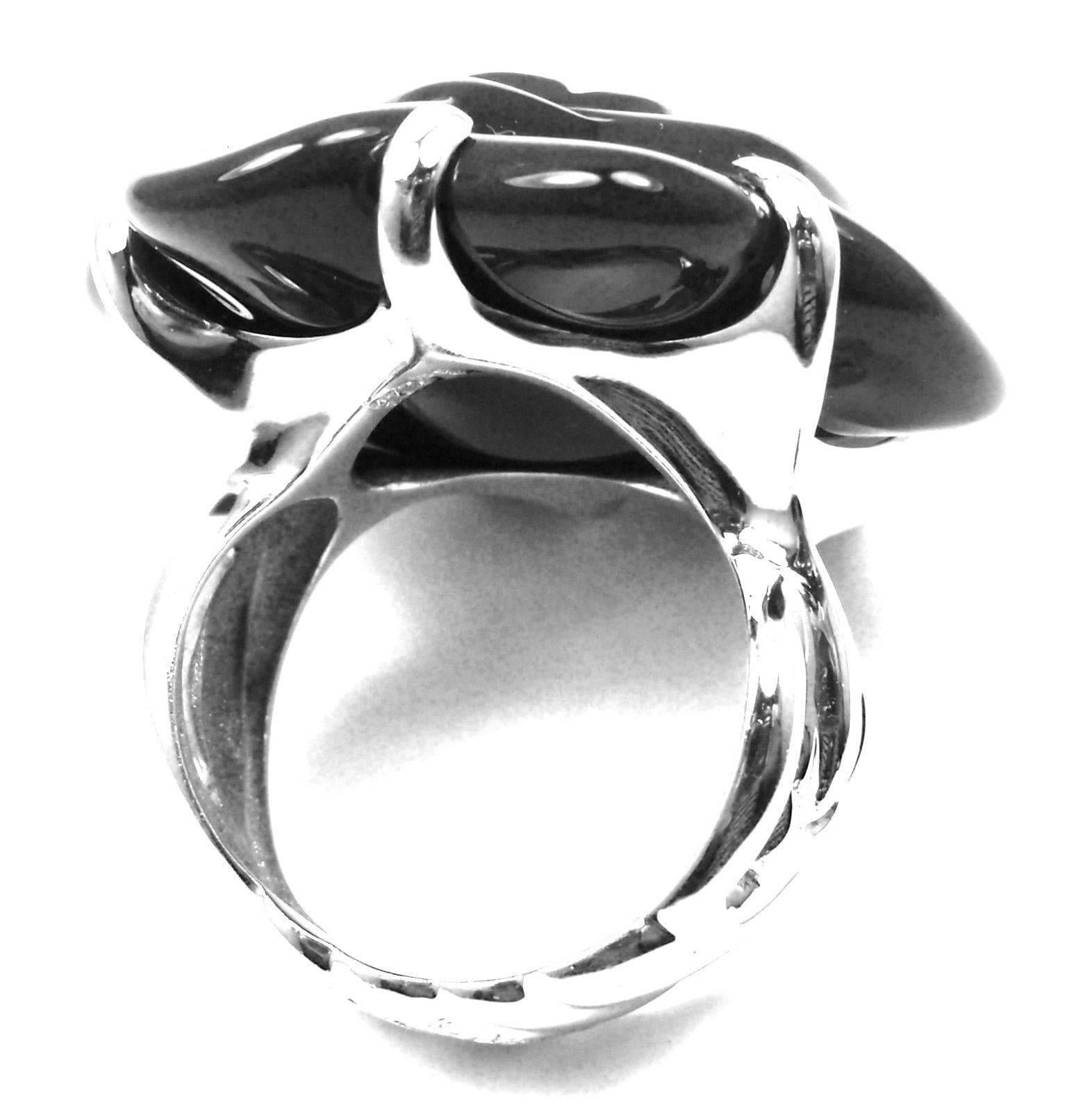 Chanel Camelia Large Black Agate White Gold Flower Ring 5