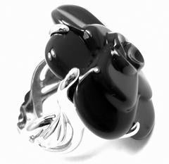 Chanel Camelia Large Black Agate White Gold Flower Ring