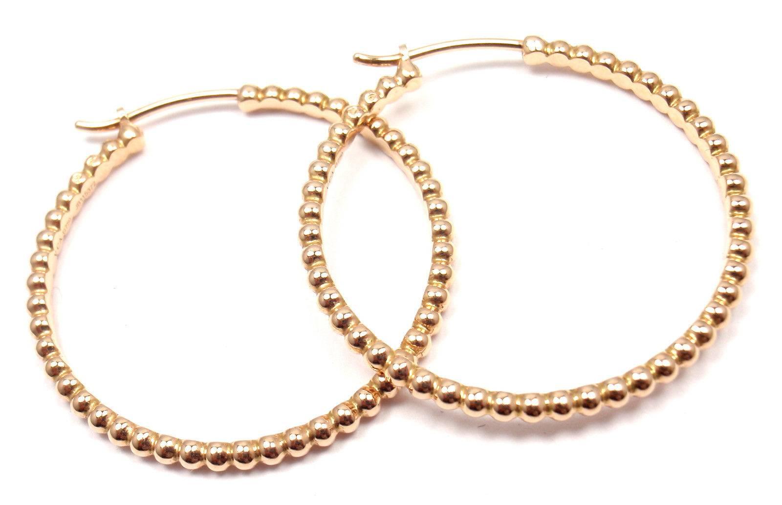 18k Rose Gold Perlee Hoop Earrings by Van Cleef & Arpels. 
These earrings are for pierced ears. 

Details: 
Measurements: 33mm
Weight: 7.8 grams
Stamped Hallmarks: VCA 18KT JB115372

*Free Shipping within the United States* 

YOUR PRICE: