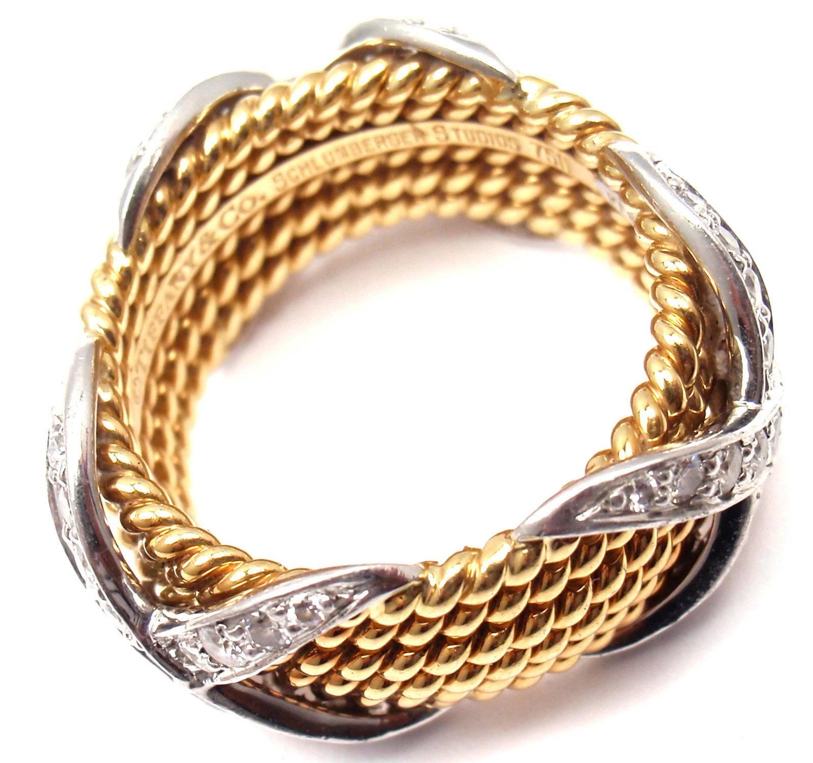 Tiffany & Co. Jean Schlumberger Diamond Six-Row Yellow Gold Platinum X Ring 3