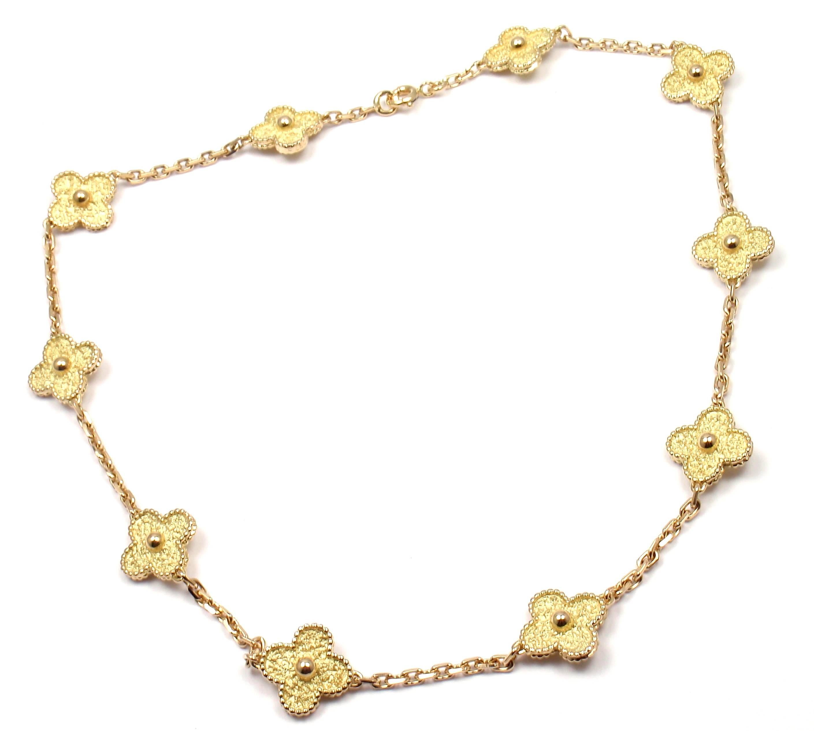 18k Yellow Gold Vintage Alhambra 10 Motif Necklace by Van Cleef & Arpels.
With 10 gold alhambra motifs 14mm each

Details:
Length: 16