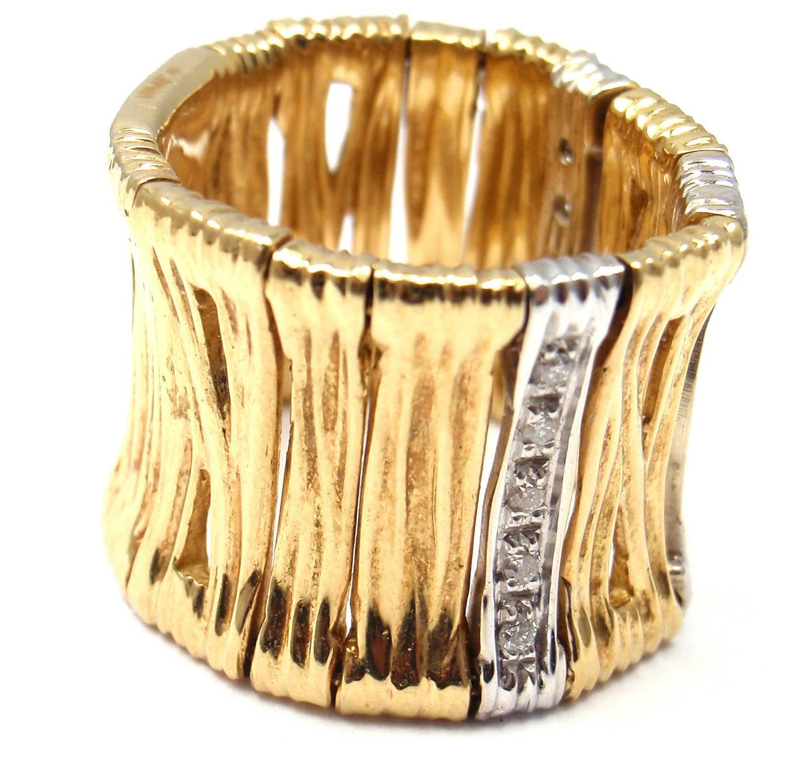 Women's or Men's Roberto Coin Elephant Skin Diamond Yellow Gold Band Ring