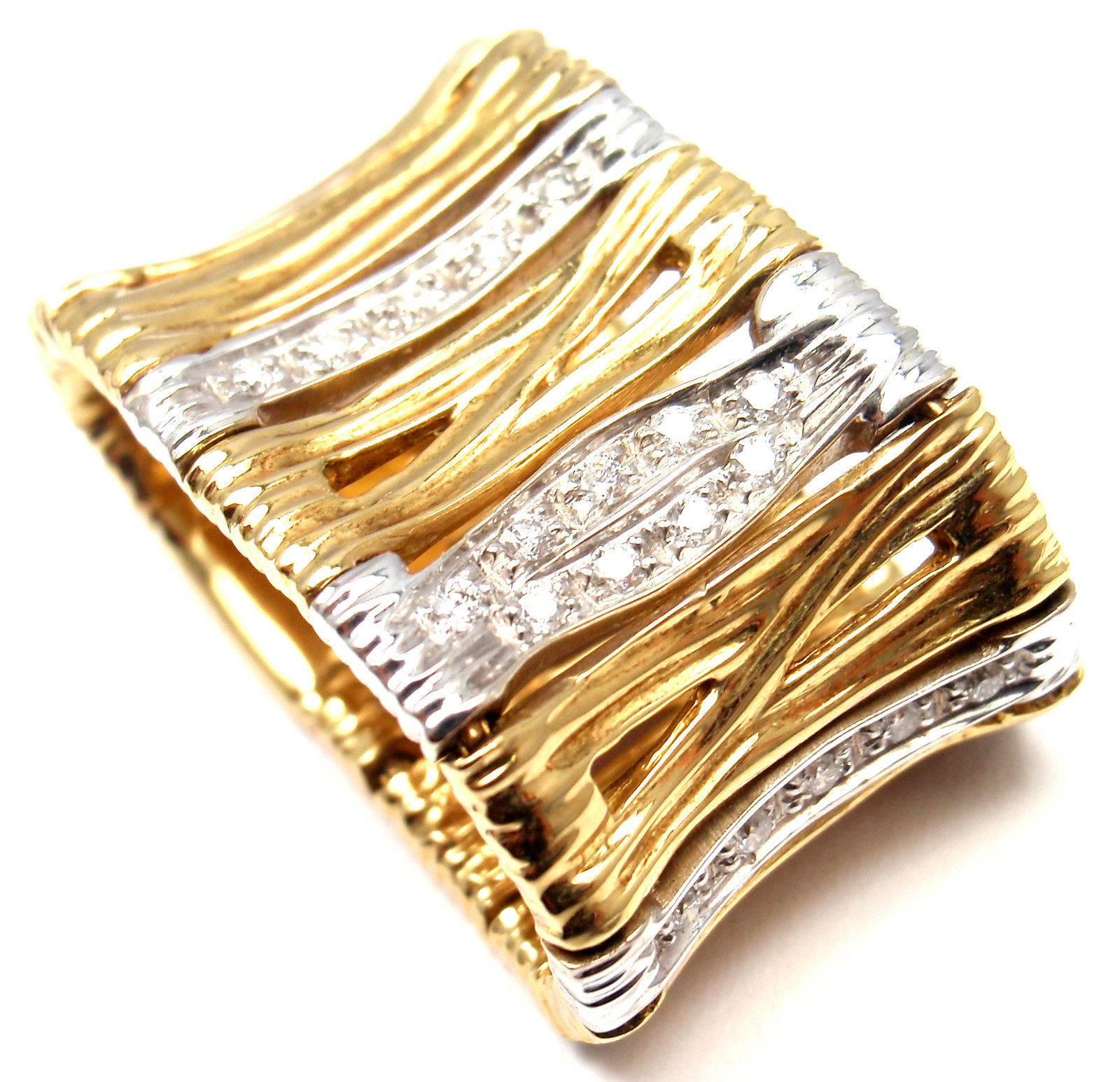 Roberto Coin Elephant Skin Diamond Yellow Gold Band Ring 2