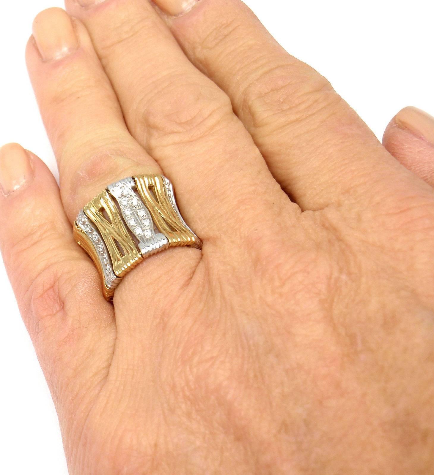 Roberto Coin Elephant Skin Diamond Yellow Gold Band Ring 3