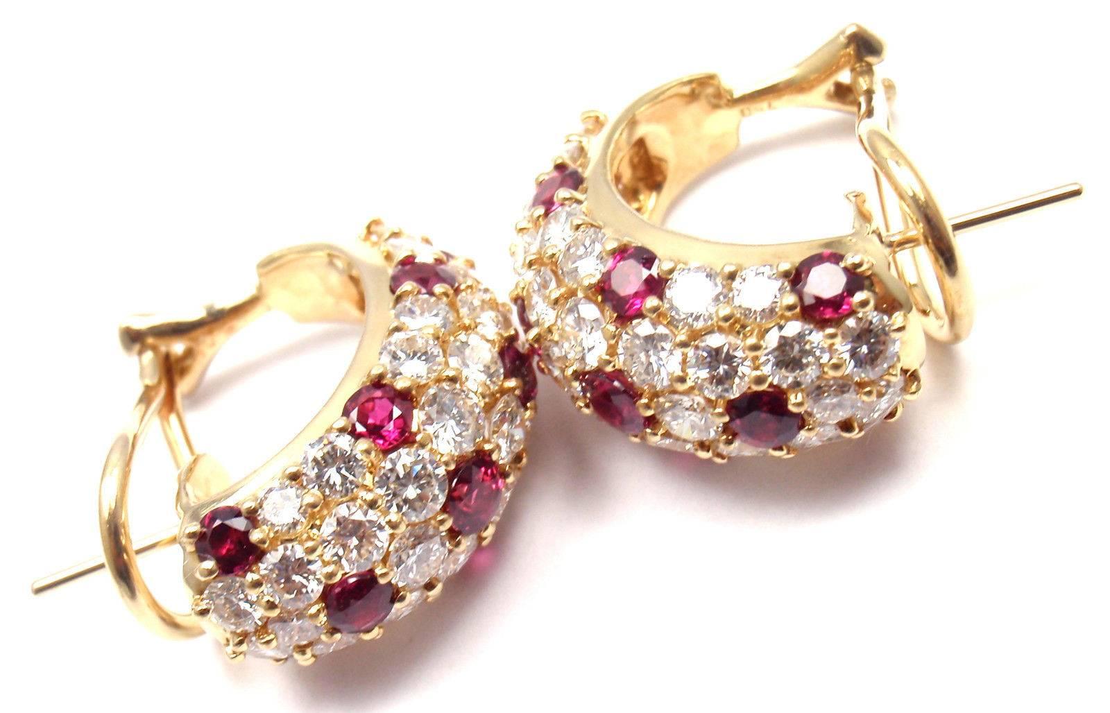 Tiffany & Co. Diamond Ruby Yellow Gold Hoop Earrings 1