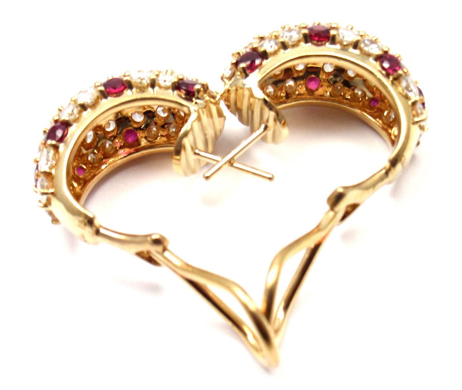 Tiffany & Co. Diamond Ruby Yellow Gold Hoop Earrings 2