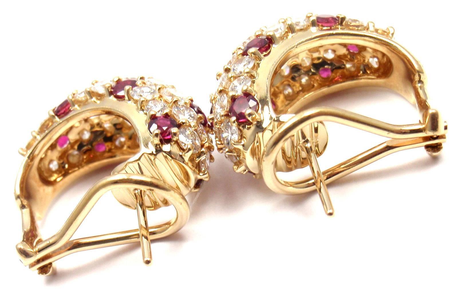 Tiffany & Co. Diamond Ruby Yellow Gold Hoop Earrings 3