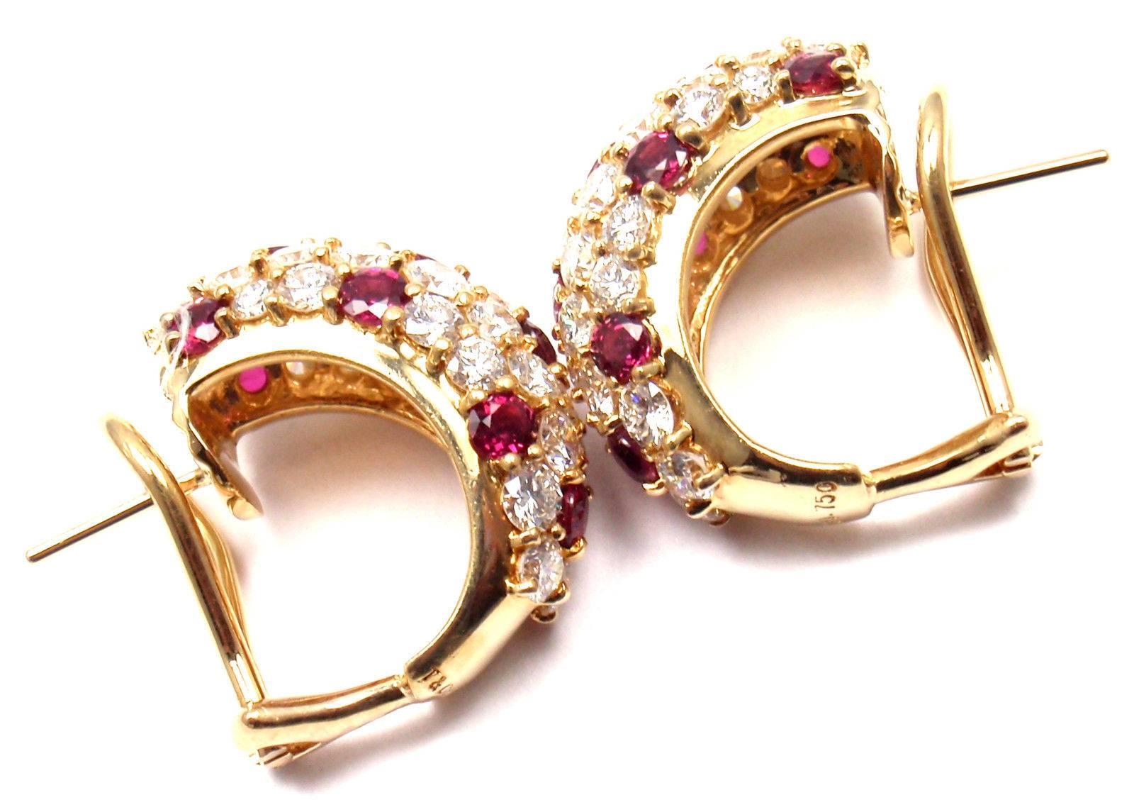 Tiffany & Co. Diamond Ruby Yellow Gold Hoop Earrings 4