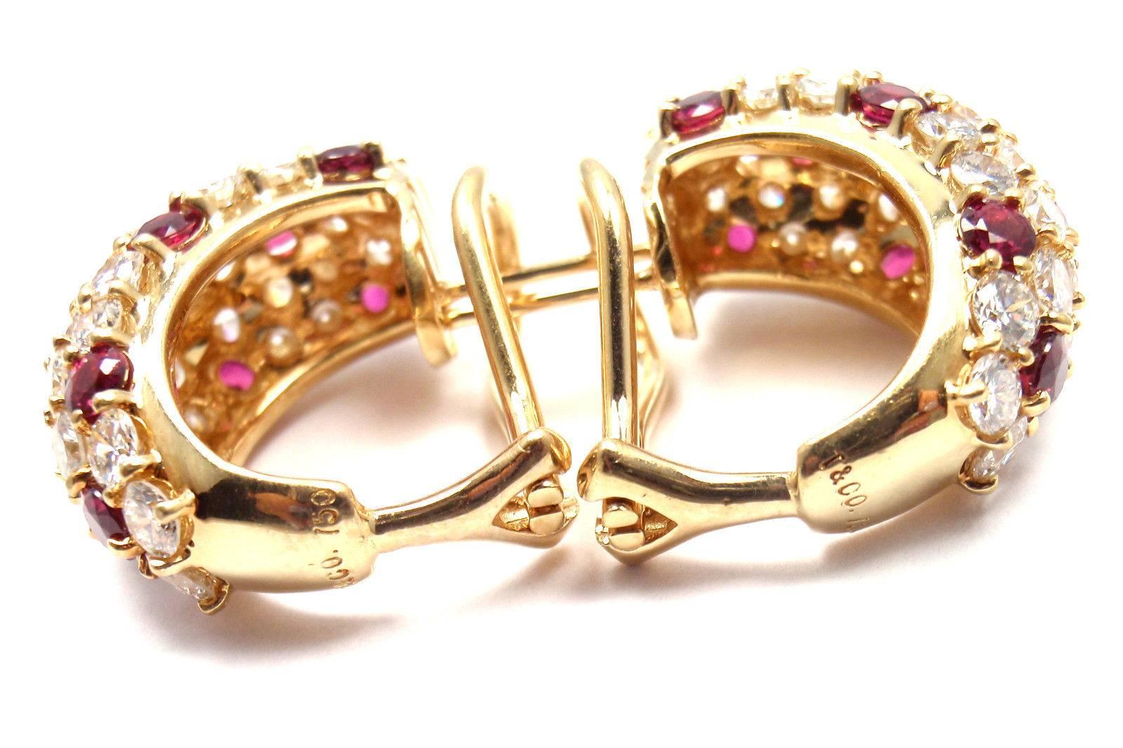 Tiffany & Co. Diamond Ruby Yellow Gold Hoop Earrings 5