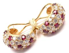 Tiffany & Co. Diamond Ruby Yellow Gold Hoop Earrings